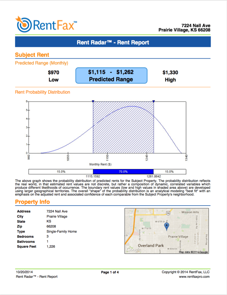 A sample report from RentFax, an example of the rental analysis you would receive working with Core Alliance for your Northridge property management
